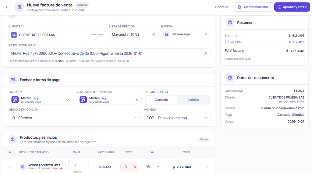 Factura electrónica de venta en Vitalnet Facturas